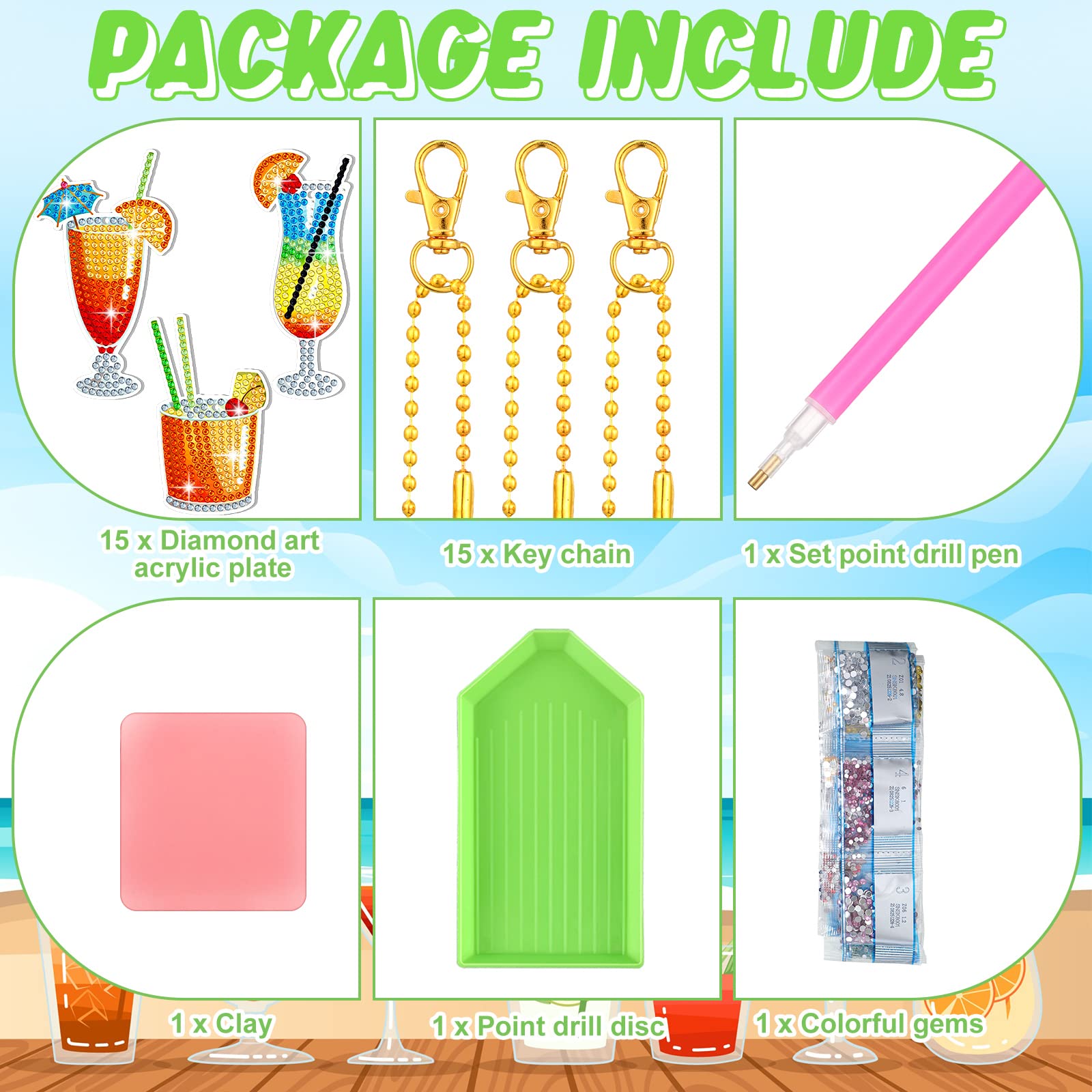 Amazon.com: Thinkday 15 Pcs Summer Diamond Painting Keychains Kits